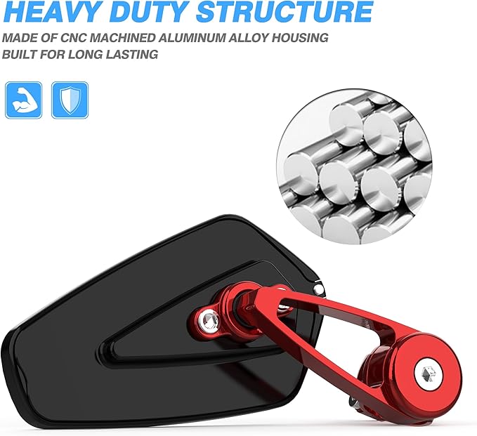 MICTUNING CNC Motorcycle Mirrors - 7/8" (22mm) Bar End Rear View Mirrors Compatible with Most Honda Grom, Yamaha, Kawasaki, Ducati, Suzuki and More - Red