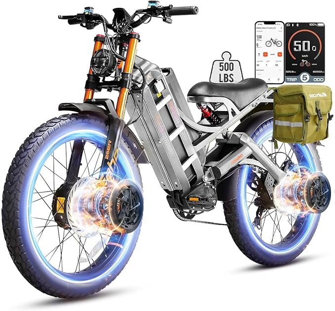 eAhora Romeo Pro 3 Electric Bike - [2026 Latest] 50MPH 5600W Dual Motor 60V 80AH 250Miles Long Range Ebike for Adults, 26" * 4.0 Fat Tire Fast Electric Mountain Bike Full Suspension Off-Road E-Bike