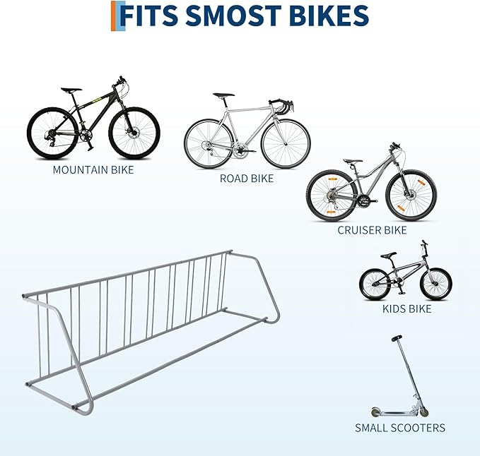 Single Side 9 Bike Floor Rack 110 Inch Length Freestanding Bicycle Parking Stand In Ground Grid Design for Garages Streets Yards and Bike Events Heavy Duty Storage (Grey, Single Side 9 Bike)