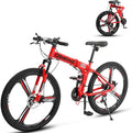 26" Foldable Bike, 21 Speeds Folding Bikes for Adults, Bicycle for Men & Women with Full-Suspension, Double-Walled Tire, Dual Disc Brake, Quick Release and Unique Wheel Look