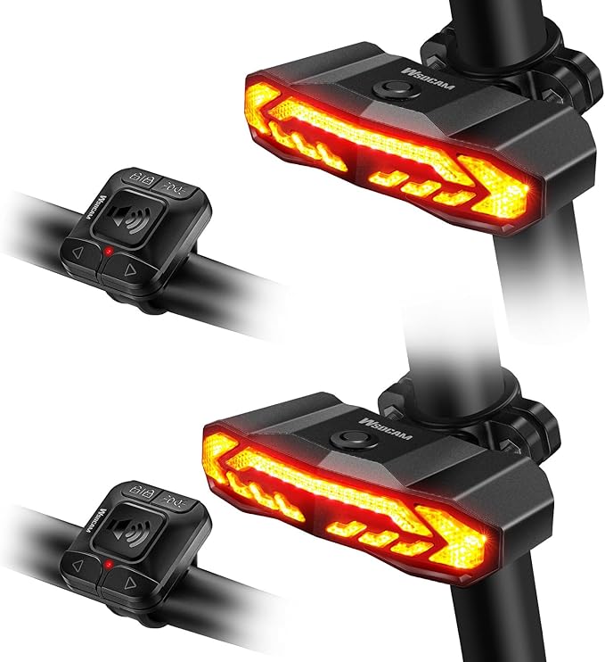 WSDCAM Bike Cargo Rack Tail Light with Turn Signals and Brake Light, Wireless Bike Horn Alarm, Auto On/Off USB C Rechargeable Bicycle Tail Light Rear Rack Bike Light Turn Signal Lights for Road Safety