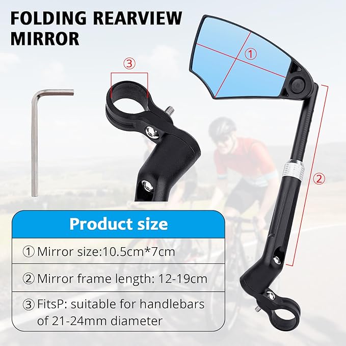 Retractable Bike Handlebar Rear View Mirrors 2 Pack - 360 ° Adjustable Flat Rotation Anti-Glare Glass Lens Bicycle Rearview Mirror, For the Bicycle Ebike Scooter 21-24mm Handlebar