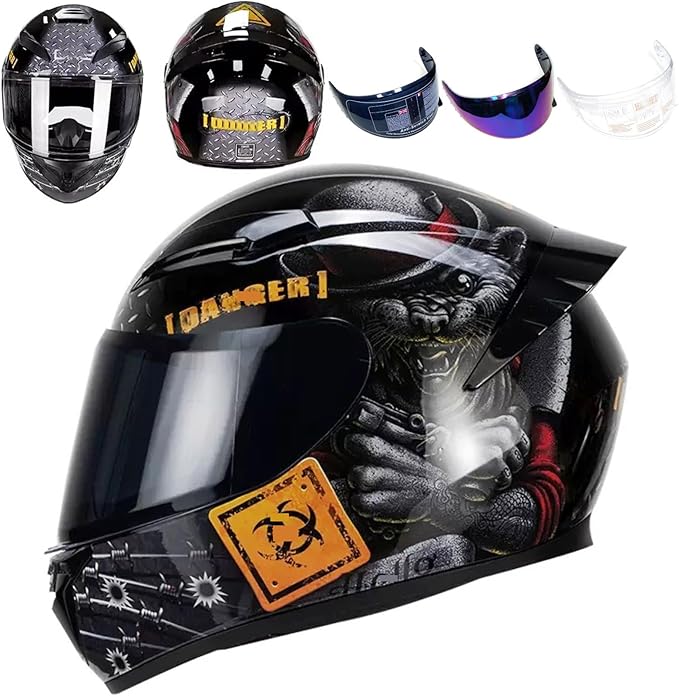 Full Face Motorcycle Helmet Racing Motocross Helmets with Pinlock Compatible Clear&Tinted Visors DOT Model Approved Street Bike Helmet