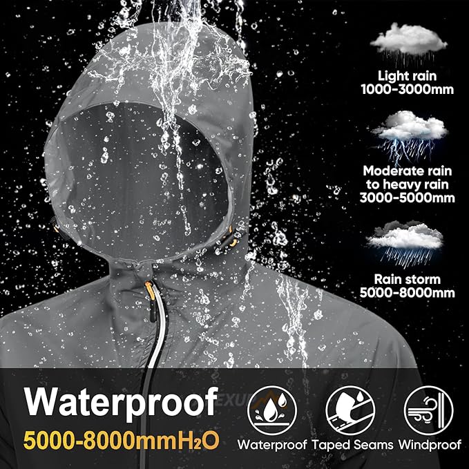 APEXUP Packable Rain Jacket Men with Reflective Zipper, Lightweight Waterproof Raincoat, Mens Rain Jacket for Outdoor Sports