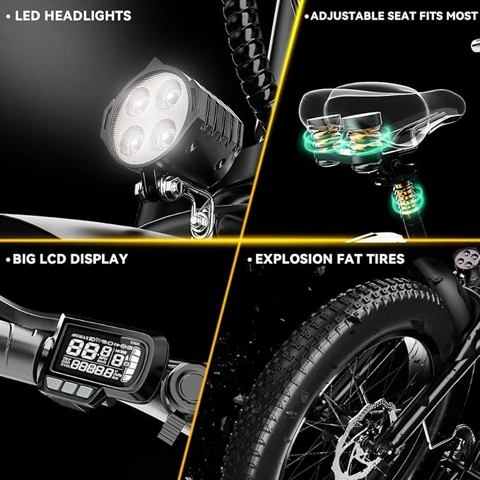Auloor Folding Electric Bike for Adults,1000W Motor(1000W Peak),30MPH, 60Mile,48V 20AH Battery,20" Fat Tire Foldable Electric Bicycle,Commuter Beach Snow E-Bikes,7-Speed