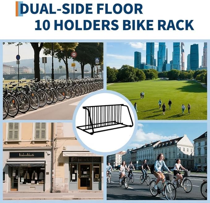 10-Bike Commercial Floor Rack, Heavy Duty Powder-Coated Steel Grid Organizer, Freestanding Double-Sided Storage for Garages/Storefronts/Schools