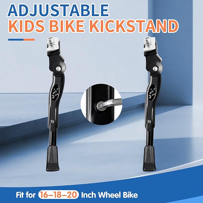 LEICHTEN Kickstand for Kids Bike Center Mount for 16 18 20 Inch Adjustable Children's Bicycles Aluminium Alloy Bike Kick Stand Support Storage