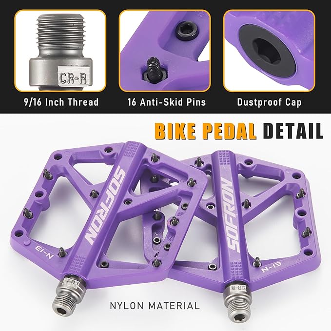 Nylon Bike Pedals, Lightweight Mountain Bicycle Pedals for BMX/Road Bikes, Lightweight, Non-Slip, Perfect for Mountain & Road Biking
