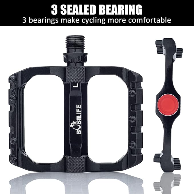 Smooth Bearings Mountain Bike Pedals - MTB Bicycle Flat Pedals Aluminum 9/16" Sealed Bearing Lightweight Platform for Road Mountain BMX MTB Bikes