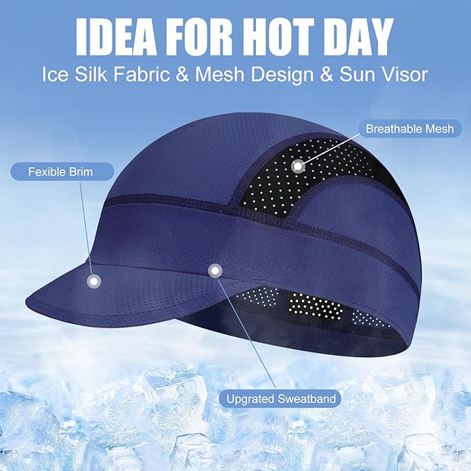 XXL Cooling Cycling Cap Skull Caps Under Helmet Mesh Hats with Sun Visor for Big Head Bike Hard Hat Liner for Men