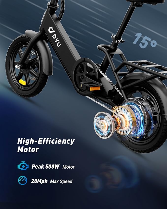 DYU Electric Bike for Adults Teens, Folding Electric Bicycle,Commuter City E-Bike with 350W Motor and 36V 7.8Ah Battery,3 Levels Assist, Dual Disc Brakes