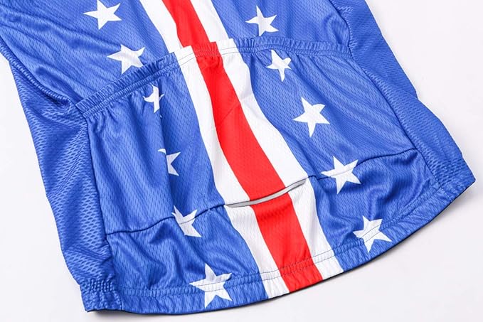 Cycling Jersey Short Sleeve USA Style Bike Tops with Pocket Reflective Stripe