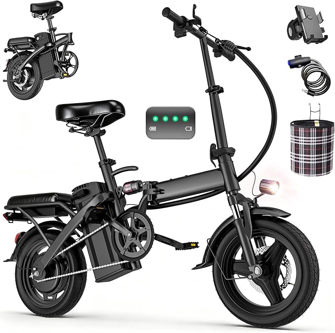 Electric Bike for Adults Teens, Commuter City Folding ebike with 560W Motor and 48V Battery, 24MPH 3-Level Pedals Assist, Dual Disc Brakes,14" Compact Foldable Electric Bicycle with Lock