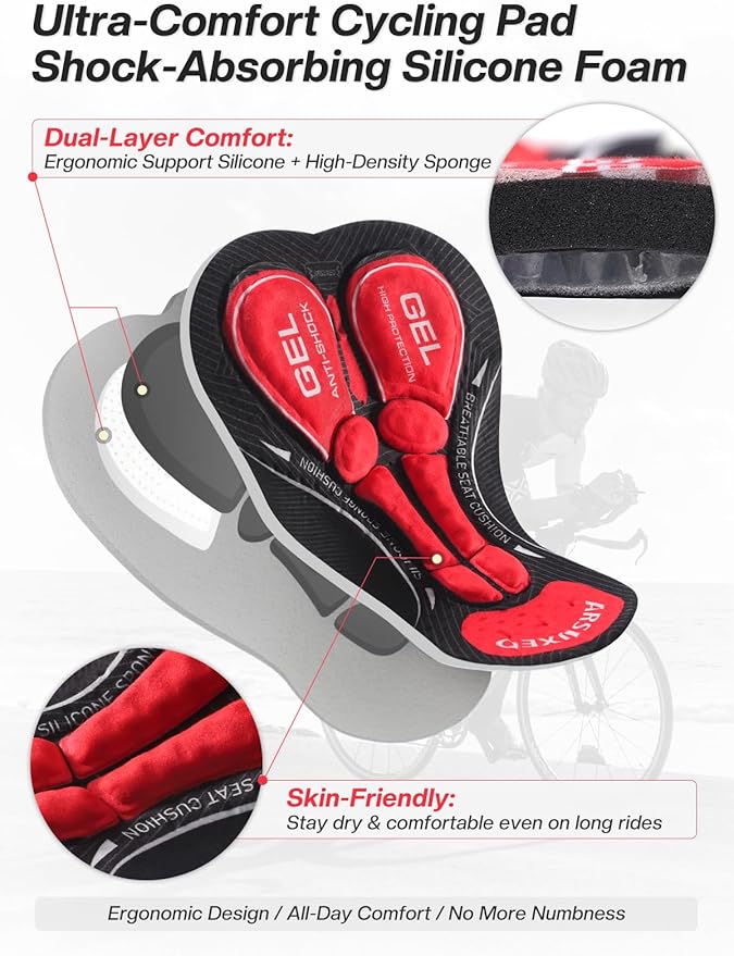 ARSUXEO Men's Cycling Underwear 4D Padded Bike Shorts Bicycle Biking Cycling Shorts with Padding Mountain Bike Liner