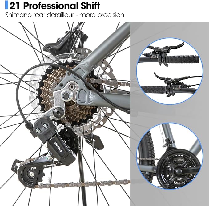 HILAND 27.5 inch Mountain Bike 21 Speeds, Lock-Out Suspension Fork, Aluminum Frame Hydraulic Disc-Brake for Men Women Mens MTB Bicycle Adlut Bike