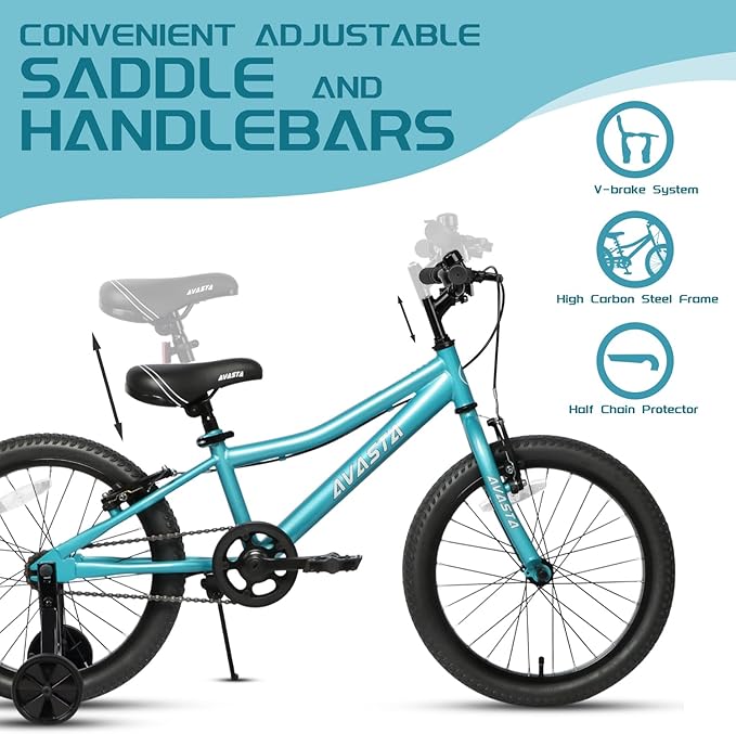 AVASTA Bilbo 18 20 24 Inch Kids Bike for Boys Girls 5-14 Years Old, Retro Style High Carbon Steel Bicycle with Adjustable Handlebars and Seat, Dual V-Brakes, Kickstand, Multiple Colors
