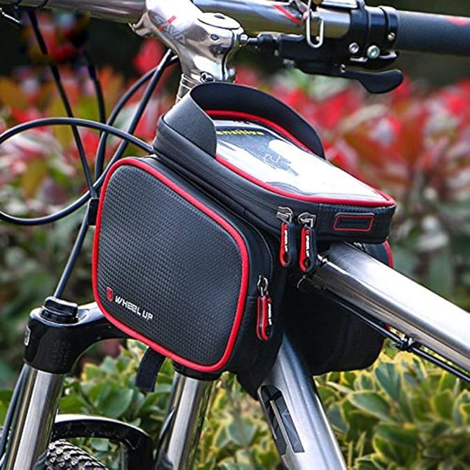 Bike Frame Bag, Bicycle Phone Mount, Waterproof Cycling Front Top Tube Pouch Pannier Bike Phone Holder Stand Cycle Crossbar Storage Bags for iPhone 14 13 12 11 Pro Max X Samsung Smartphone up to 6.7''