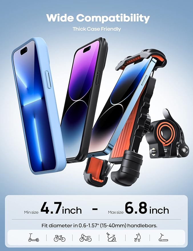 Lamicall Bike Phone Holder, Motorcycle Phone Mount - Motorcycle Handlebar Cell Phone Clamp, Scooter Phone Clip for iPhone 14 Plus/Pro Max, 13 Pro Max, S9, S10 and More 4.7" - 6.8" Smartphone, Orange