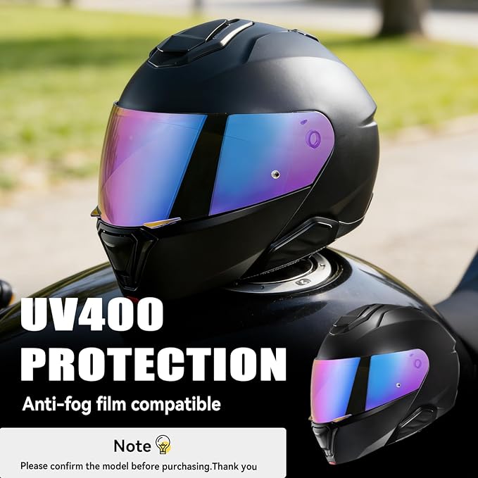 VCOROS I90 Helmet Shield Replacement, I90 Helmet Visor Shield Compatible with HJ-33 I91 Motorcycle Helmet Accessories (Rainbow)