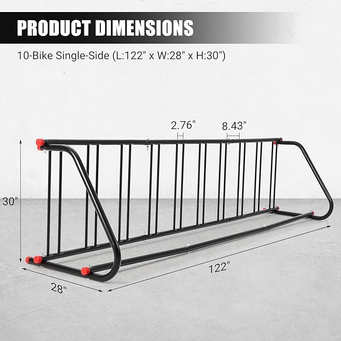 10 Holders Floor Bike Rack,Large Outdoor Bike Rack Commercial,Metal Bicycle Parking Rack Stand Outdoor,Steel Grid Bike Rack Heavy Duty for Garages, Stores, Schools
