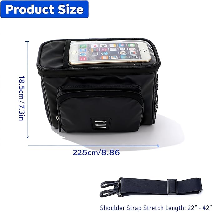 Bike Handlebar Insulated Bag: Bicycle Front Phone Bag Cooler Storage Pouch with Touch Screen and Shoulder Strap - Suitable for Outdoor Hiking Travel