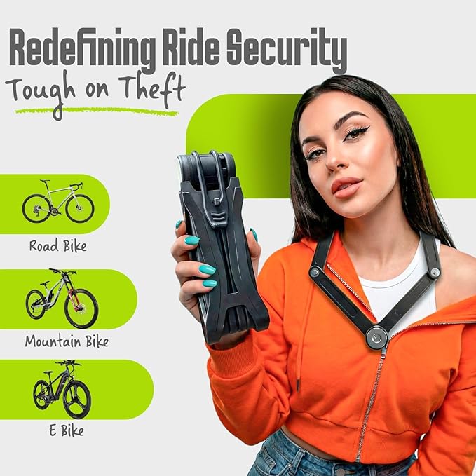 Folding Bike Lock, Compact, Lightweight, Foldable Bicycle Lock with 2 Keys and Mount for E-Bikes, Scooters, Bicycles. Multipurpose Heavy-Duty Foldable Lock to Secure Various Items