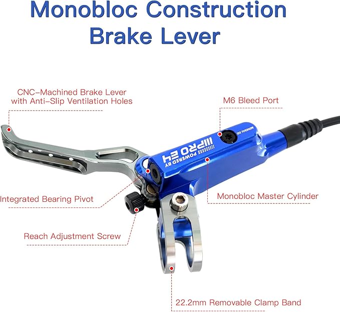 ZTZ IIIPRO E4 MTB Hydraulic Disc Brake Set, 4-Piston Hydraulic Brake Kit with Ceramic Brake Pads for Mountain Bike（Pre-Bled, Front 800mm and Rear 1550mm）