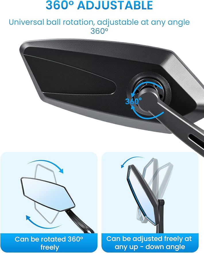 Bike Mirror Handlebar Mount 360° Adjustable Blue, Wide Rear View Mirror Bicycle Mirrors for Handlebars with Scratch Resistant Glass, Bike Rear View Mirror for Scooter, Motorcycle, Bike Accessory Left