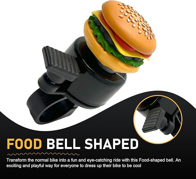 Bike Bell, Cute Hamburger Shaped Aluminum Alloy Bicycle Bell with Loud Crisp Clear Sound, Funny Decorative Cycling Accessory, Universal for Balance, Scooters, Bikes (Yellow)