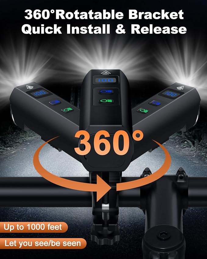2026 New Bike Lights for Night Riding, 5000mAH Rechargeable Bicycle Lights Front and Rear, 11+5 Modes Bike Headlight & Tail Light Set, Super Bright Bike Front Lights, High Beam+Low Beam, Waterproof