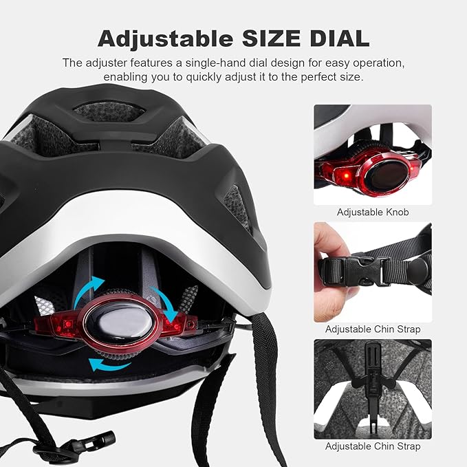 LUMDEER Bike Helmet for Adults - Mountain Bicycle Helmet with Rechargeable Light, Airflow Visor, Lightweight Ajustable Biking Helmet for Men Women