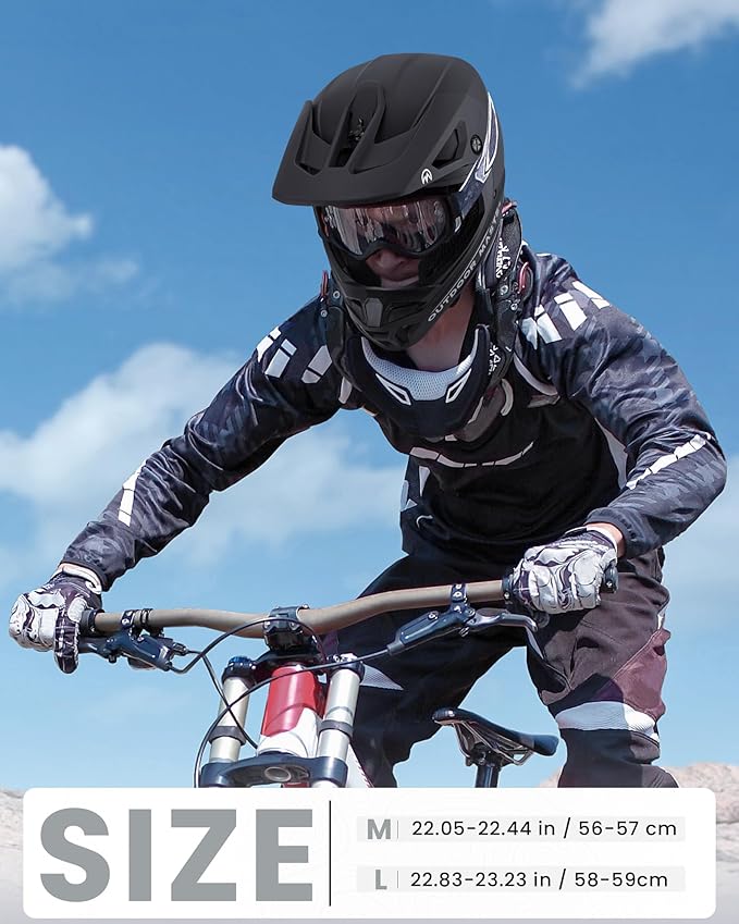 OutdoorMaster Full Face Mountain Bike Helmet for Men & Women - Durable, Impact Resistant, Ventilated, Adjustable Visor - Downhill Race BMX MTB Helmet