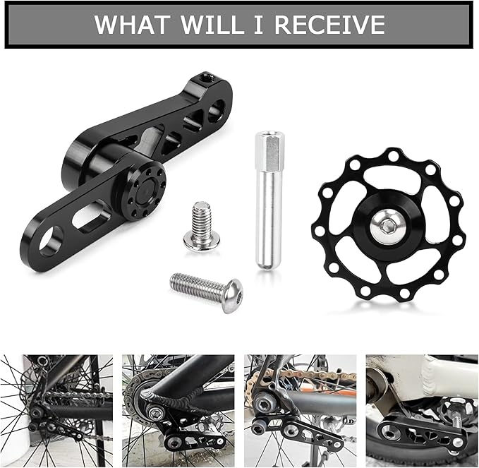 PSLER Bike Single Speed Chain Tensioner, Aluminum Alloy Bicycle Chain Guide with Derailleur Hanger, Foldable Bike Chain Stabilizer Replacement for MTB Road Cycling Accessories