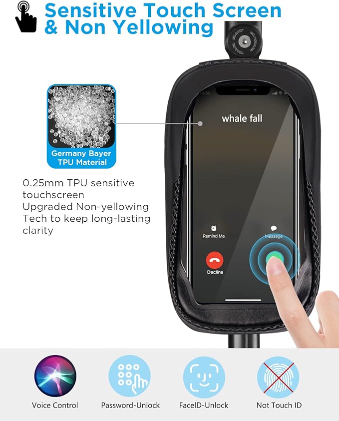 whale fall Hard Casing Floral Bike Bag, Never Deform/Waterproof, Bike Phone Mount with 0.25mm Sensitive TPU Touch-Screen, with Rain Cover for Phones under 6.9''