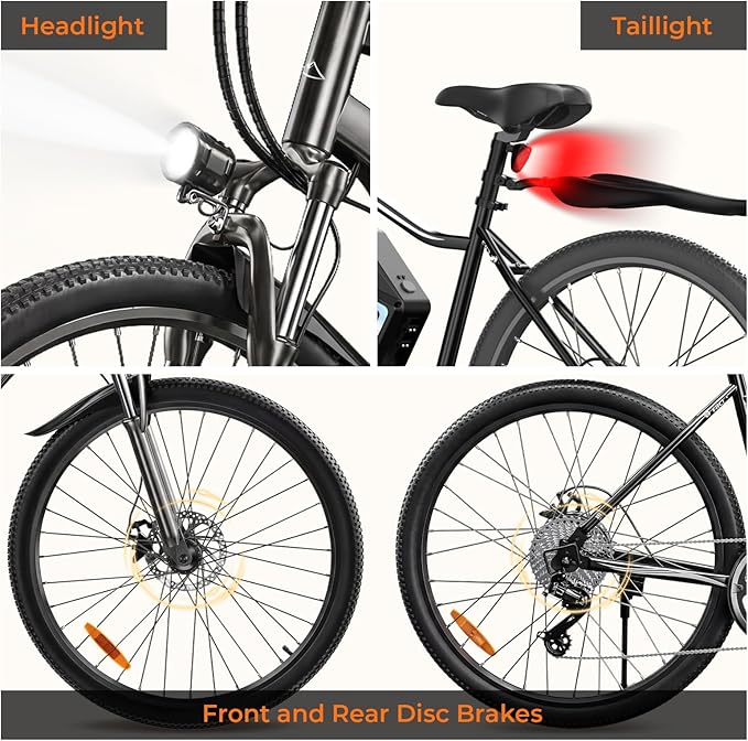Electric Bike, 750W Peak Motor, 60+ Miles & 20MPH, 26'' Tires E-Bikes, Shock Absorber, Commuting Electric Bike for Adults