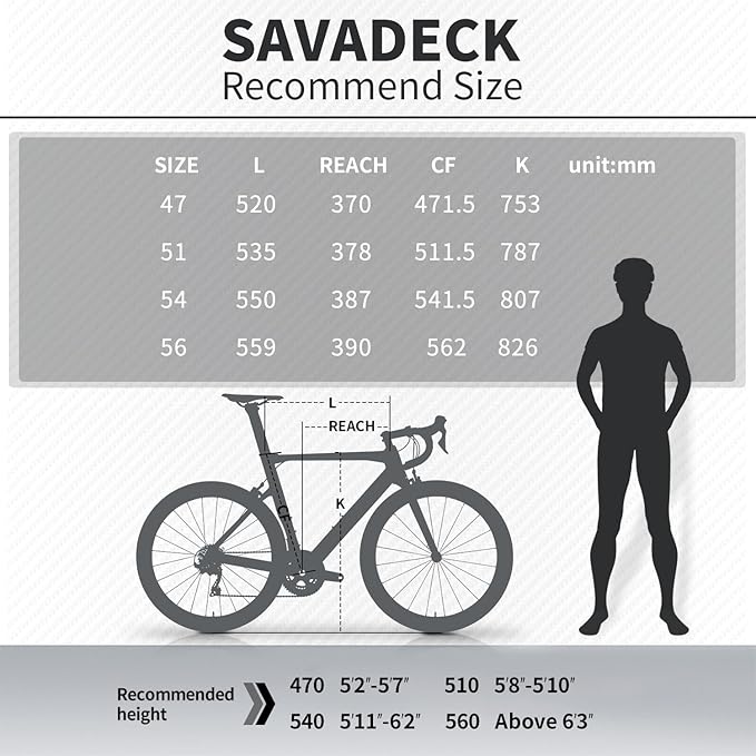 SAVADECK Carbon Road Bike, Windwar5 Carbon Fiber Frame 700C 25C Tire Racing Bicycle with Shimano 105 22 Speed Groupset Ultra-Light Bicycle for Men/Women