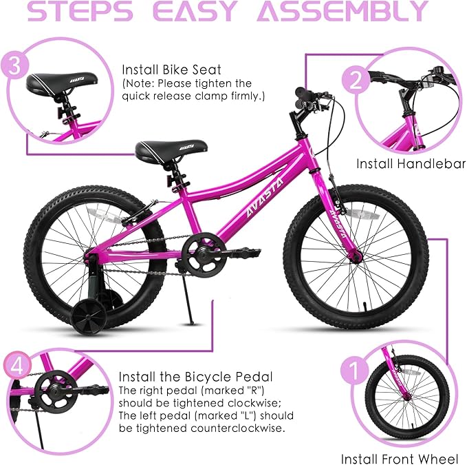 AVASTA Bilbo 18 20 24 Inch Kids Bike for Boys Girls 5-14 Years Old, Retro Style High Carbon Steel Bicycle with Adjustable Handlebars and Seat, Dual V-Brakes, Kickstand, Multiple Colors