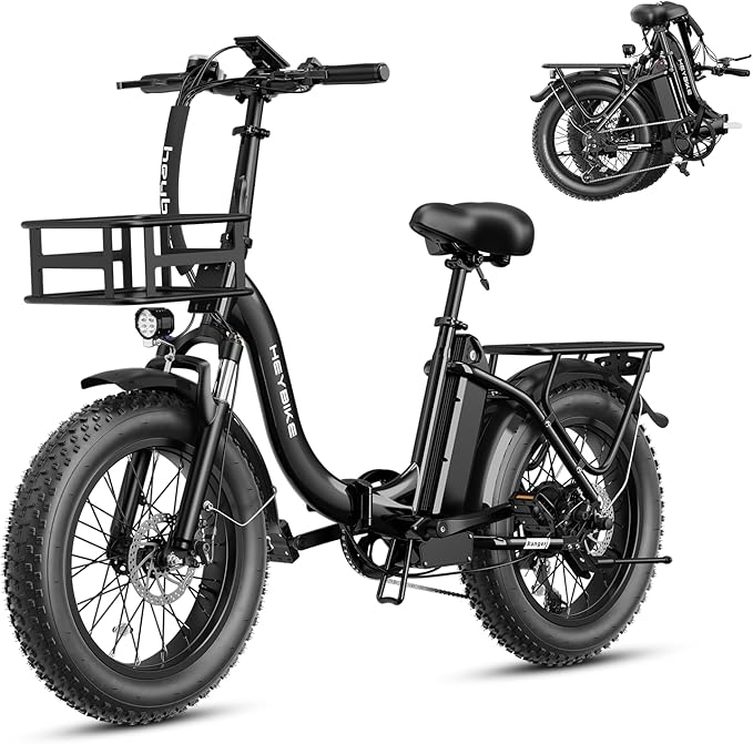 Heybike Ranger 2.0 Foldable Electric Bike for Adults, 20"×4 Fat Tire Ebike with 1400W Peak Motor, 28 MPH Max Speed, 600Wh Removable Battery, Up to 65 Miles Range, Front Suspension Step-Thru E Bike