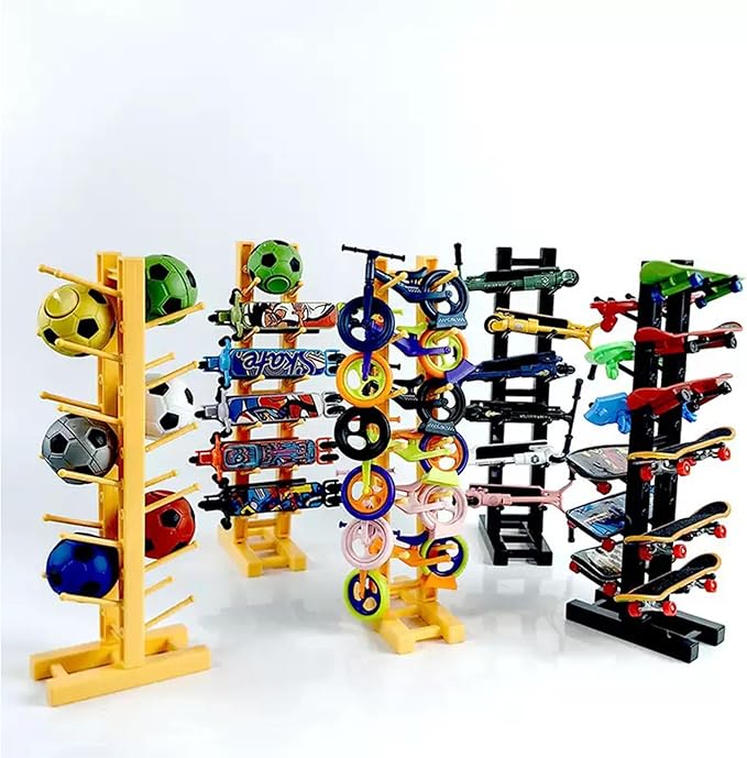Hobby Fans Mini Finger Skateboard Display Rack 12 Slots Fingerboard Organizer Stand Storage Holder for Mini Finger Toys Soccer Bicycle Skateboard (Yellow)