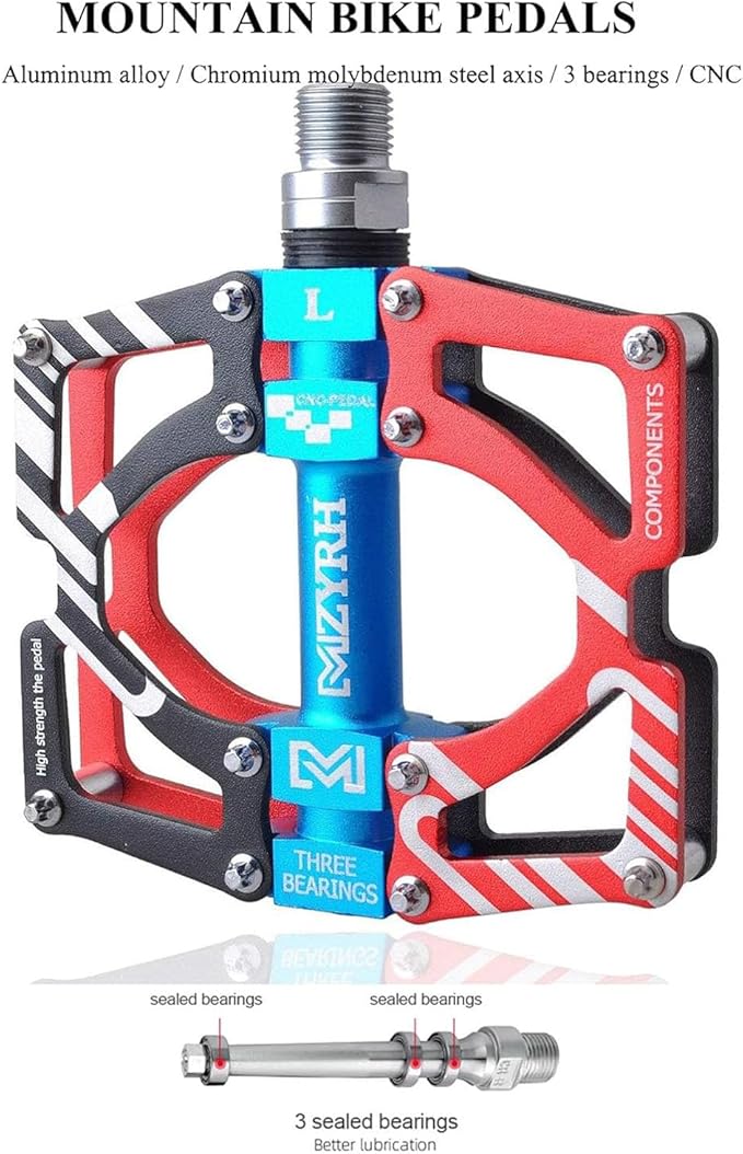 ThinkTop Aluminum Alloy Mountain Bike Pedals Axle 9/16 3 Bearing Platform Pedals Flat Sealed Ever Lubricate Bearing for Road BMX MTB Bicycle Cycling