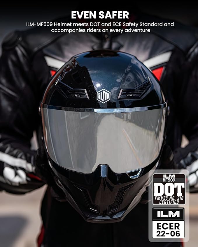 ILM Motorcycle Helmets for Adult Men Women Full Face DOT ECE Powersports Dual Visor Street Racing Helmet with Pinlock Cascos para Motos Model MF509 (Gloss Blacks, S)