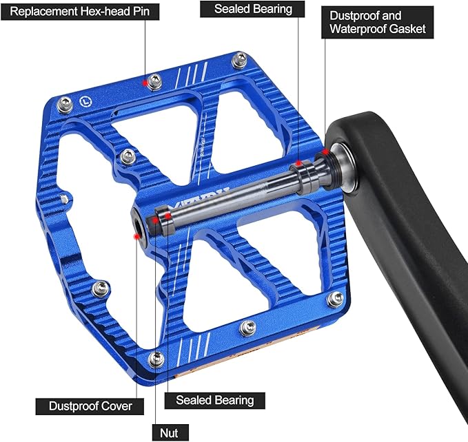 MZYRH Road/Mountain Bike Pedals,Bicycle Pedals with Reflectors,Aluminum Alloy MTB Pedals 3 Sealed Bearings Bicycle Platform Pedals 9/16" BMX Road Bike Pedal