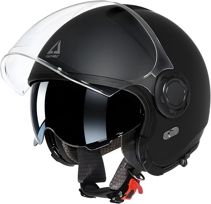 TRIANGLE Full Face Motorcycle Helmets,Off-Road Motocross Helmet for Men & Women,Dual Visor with Internal Tinted Sunshield,Open Face 3/4 Adult Racing Helmet DOT Approved(Black,XXL)