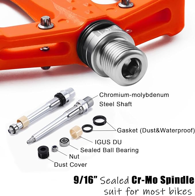 Flat MTB Bicycle Pedals Mountain Bike Colored Pedals, Glass-Fiber Nylon Composite Platform Pedal w 9/16" Sealed Cr-Mo Spindle, BMX Gravel Road Bike Pedals Clipless for Adult Women Youth Bikes