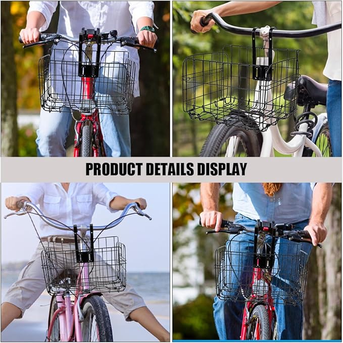 SUPVOX Bike Basket Front and Rear Folding Bicycle Basket, Black 990g Lightweight Portable Handlebar Storage for Mountain and City Bikes, Sturdy Cycling Accessory for Outdoor Riding