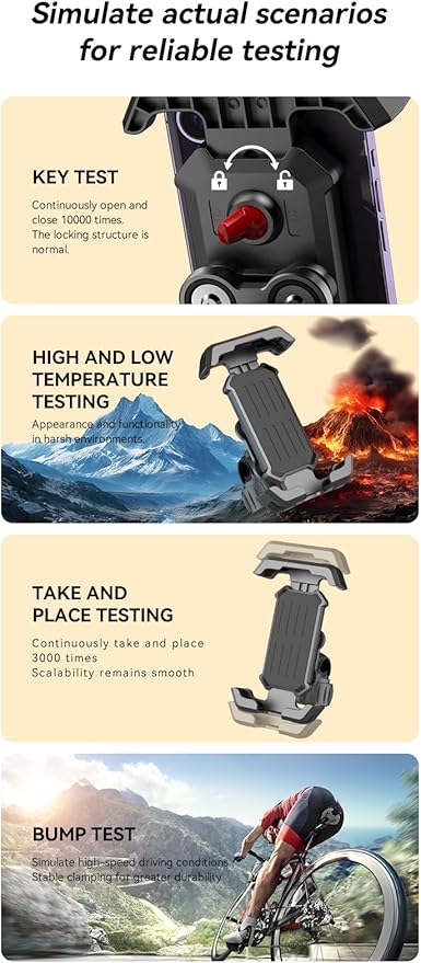 One-Hand Operation Bike Phone Holder 360° Rotation & Anti-Vibration Quick Release Holder for Motorcycle Scooter E-Bike Fits iPhone Samsung Google Pixel, Black (Upgraded version)