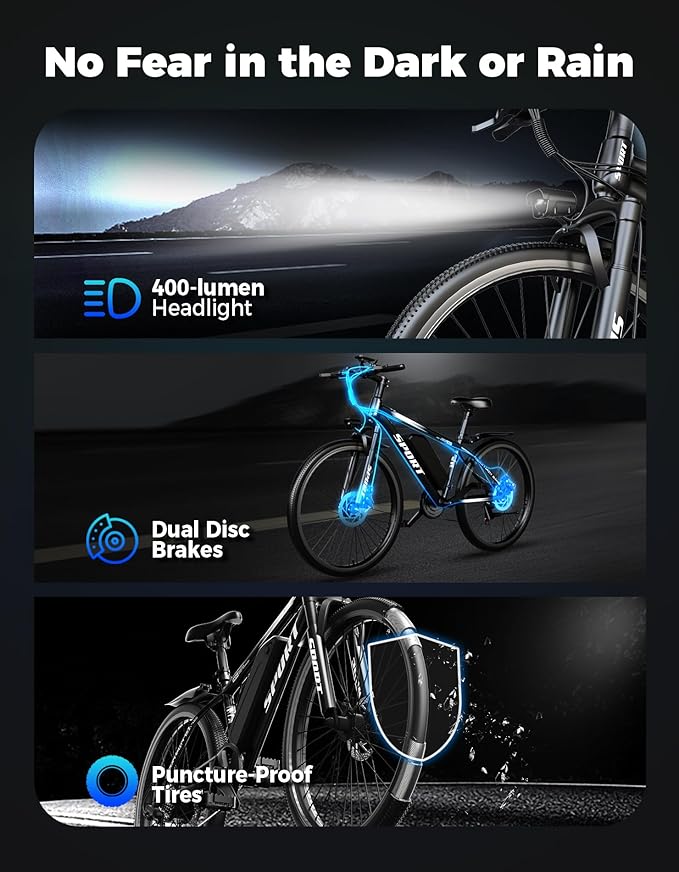 Electric Bike for Adults, 1500W Peak Mountain Ebike with 25 MPH, 65 Miles Range, 7 Speeds, 48V 10Ah Removable Battery 26" Ebike for Commute