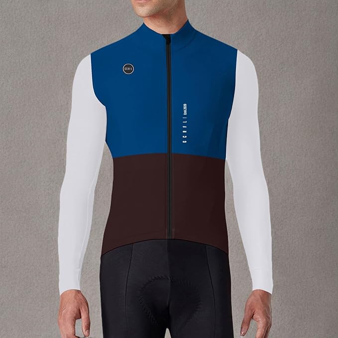 GCRFL Men's Cycling Jersey Long Sleeves Road Bike Jersey Shirt Cycling Tops, Zipper Pocket Lightweight PRO Race Fit UPF 50+