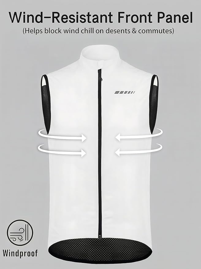qualidyne Men's Windproof Cycling Vest – Lightweight Full-Zip Sleeveless Biking Jacket with Pockets for Cycling, Running