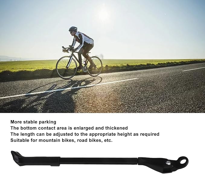 Adjustable Bike Kickstand, Aluminum Alloy Side Support Stand with Enlarged Thickened Base for Stable Parking, Fits 22-29in and 700C Tires Mountain Road Bikes
